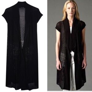 Eileen Fisher Silk Sheen Lace Duster Cardigan Black Size Petite Large Luxury